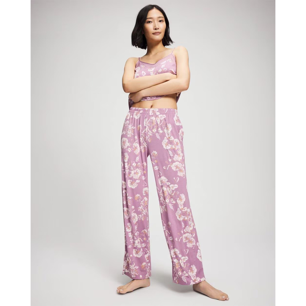 Soma Women Pajama Pants S Violet Floral Breathable Pockets Elastic Waist NWOT